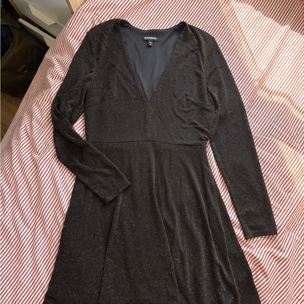 Express Black Shimmer Long Sleeve Dress